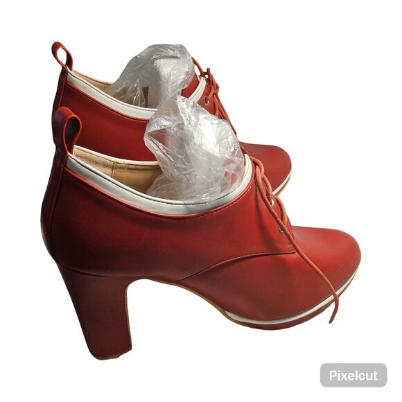 New Faux Leather Platform lace up chunky heel ankle boot Size 10 - Picture 5 of 9